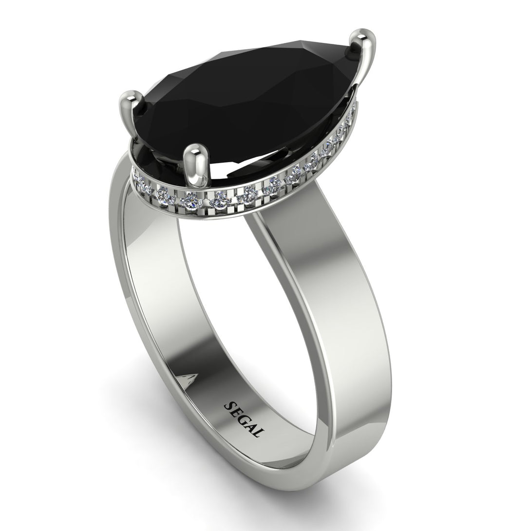 Johnny's Hidden Halo Pear Black Diamond Engagement Ring - Mary No. 9