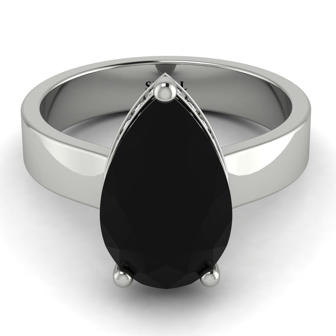 Johnny's Hidden Halo Pear Black Diamond Engagement Ring - Mary No. 9
