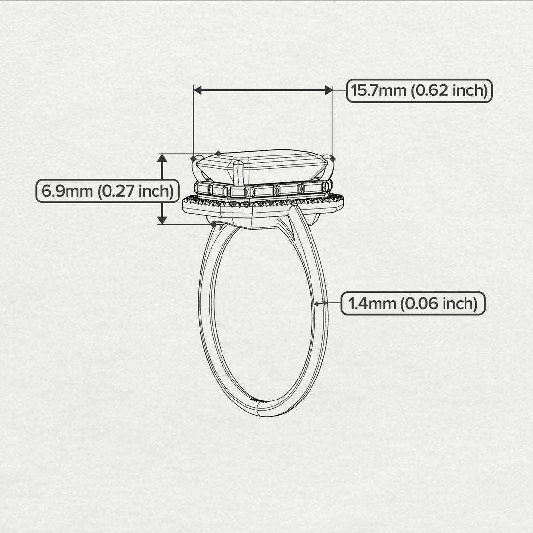 Two Tones Halo Emerald Cut Diamond Ring With Hidden Diamonds - Rowan No. 76