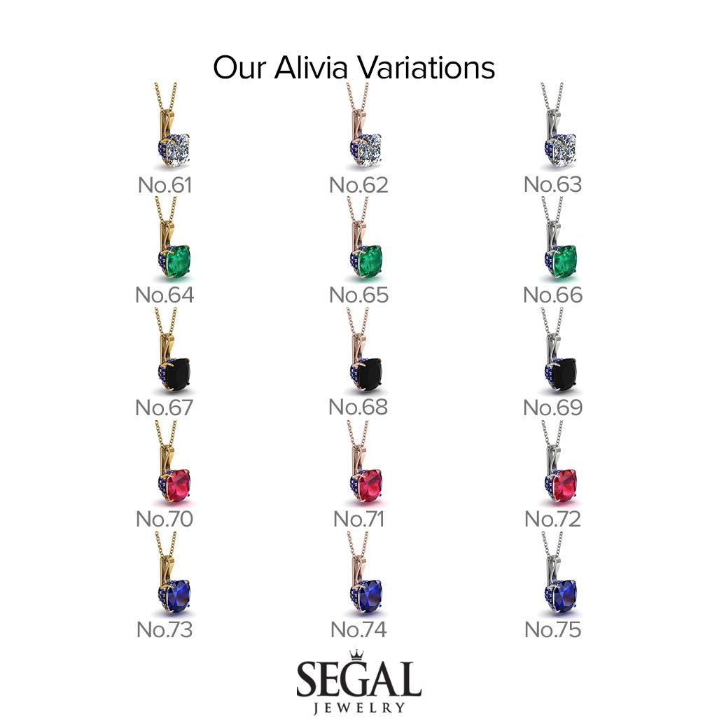 Hidden Halo Cushion Diamond Necklace - Alivia No. 1