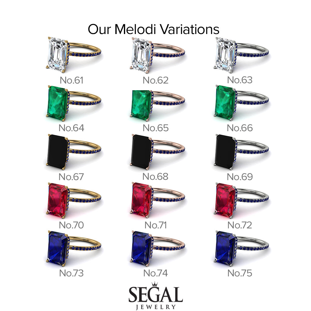 Hidden Halo Emerald Cut Black Diamond Engagement Ring - Melodi No. 37