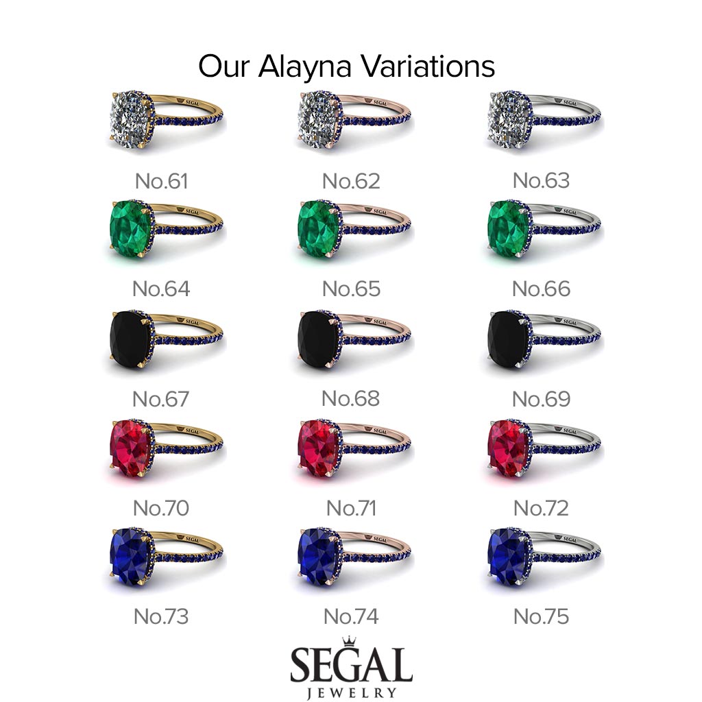 Hidden Halo Cushion Emerald Ring - Alayna No. 36