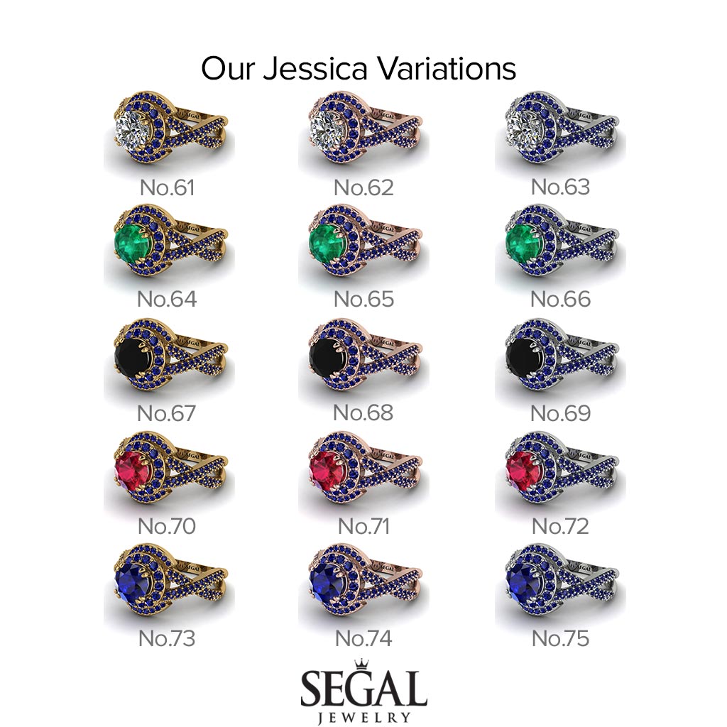 Unique Sapphire Halo Engagement Ring - Jessica No. 59