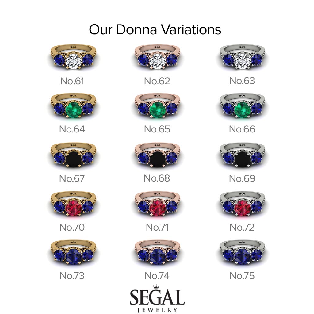 Three Stones Black Diamond Braches Ring - Donna No. 7