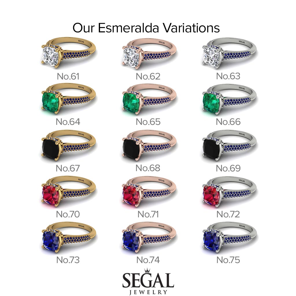 Two Tones Luxury Pave Cushion Cut Diamond Engagement Ring With Hidden Stone - Esmeralda No. 78