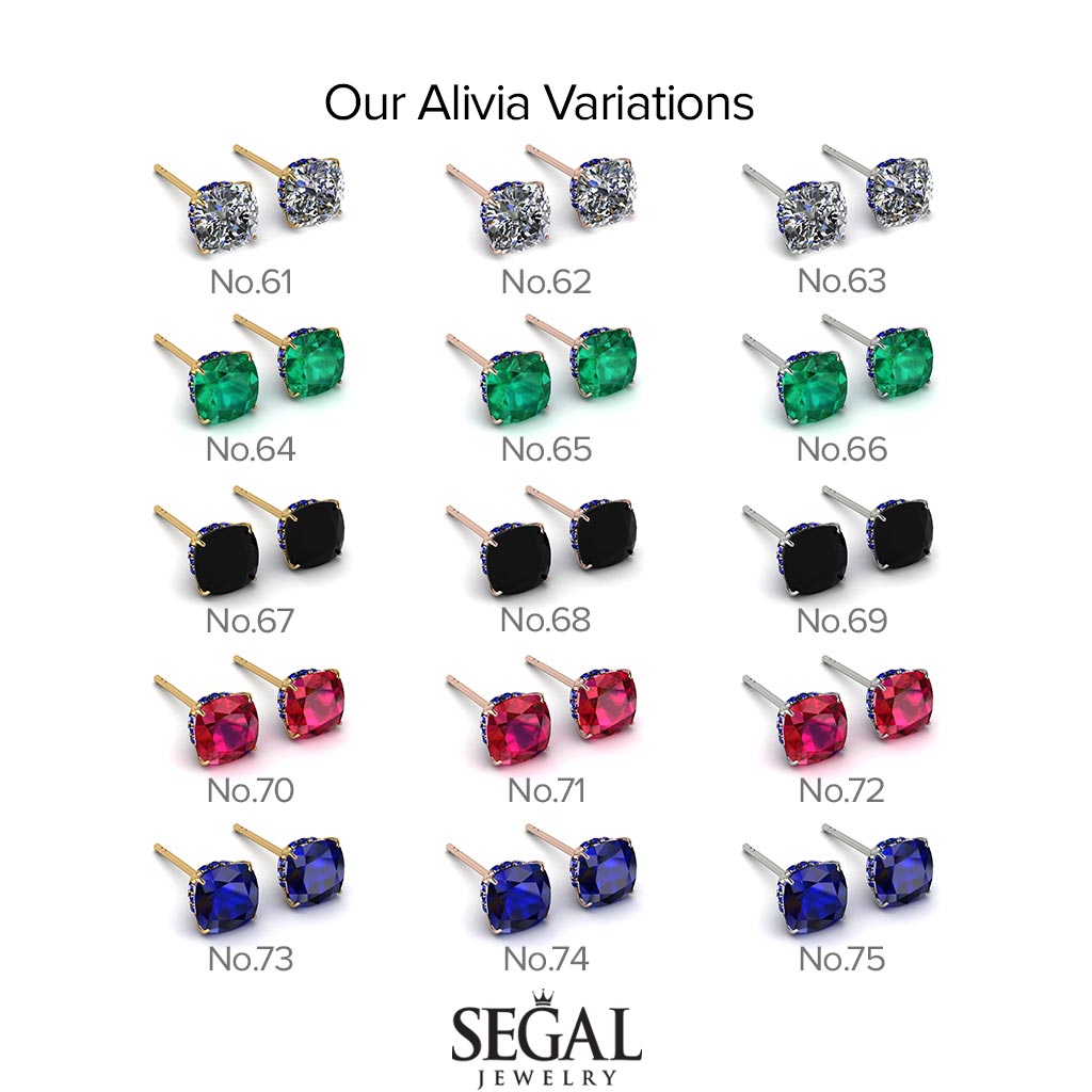 Hidden Halo Cushion Emerald Earrings - Alivia No. 64