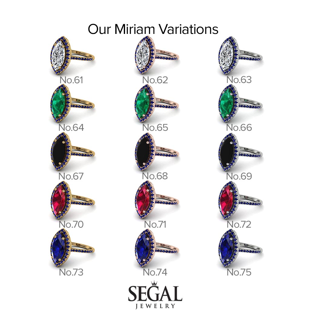 Gorgeous Marquise Cut Emerald Pave Engagement Ring With Hidden Stone - Miriam No. 35