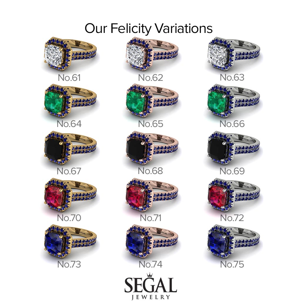 Two Tones Gorgeous Radiant Cut Diamond Pave Double Shank Engagement Ring With Hidden Stone - Felicity No. 76