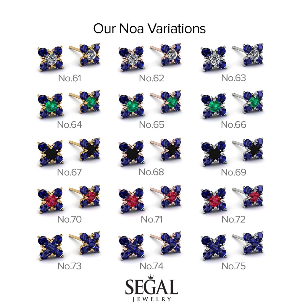 Geometrical 5 Black Diamonds Stud Earrings - Noa No. 24