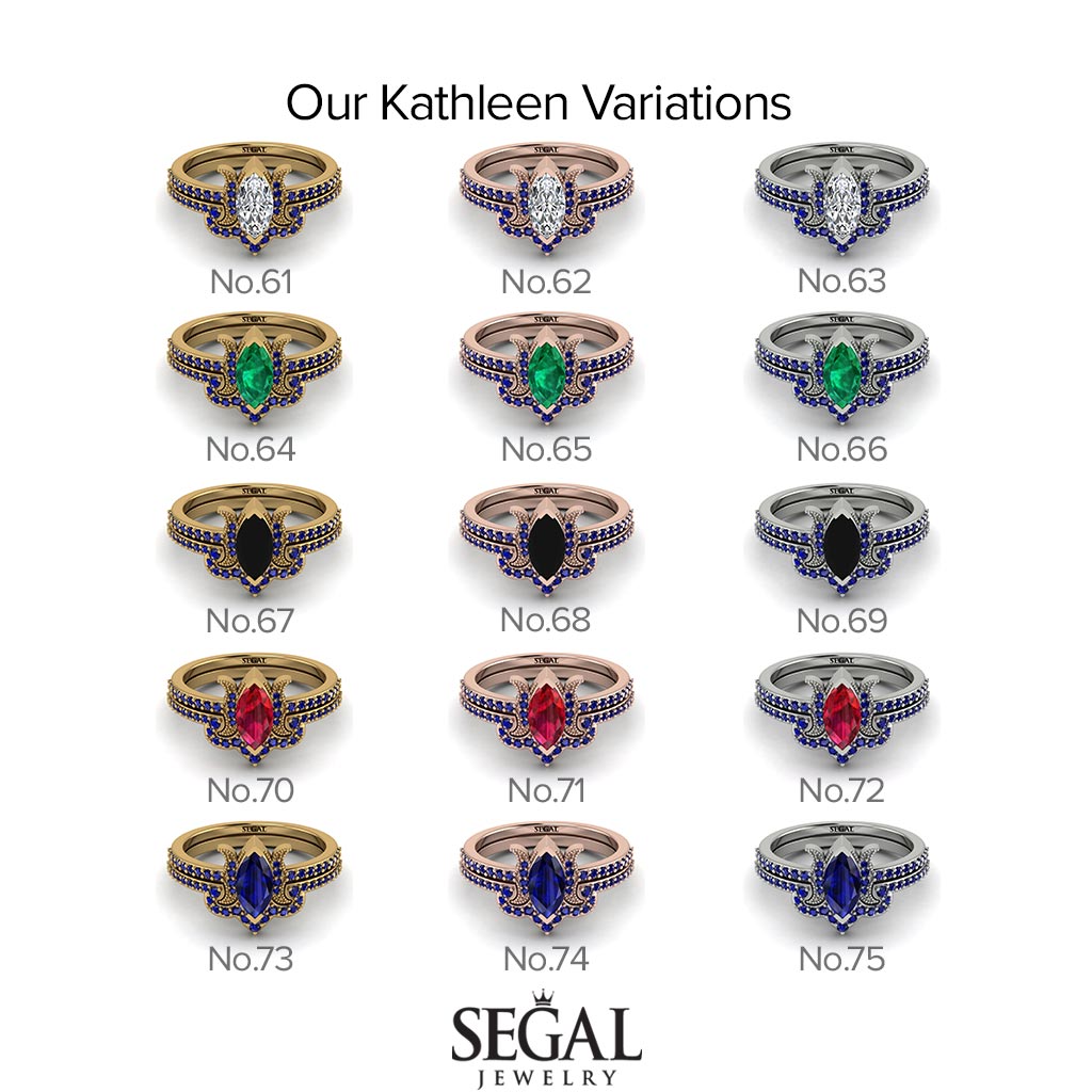 Marquise Cut Diamond Pave Bridal Set - Kathleen No. 3