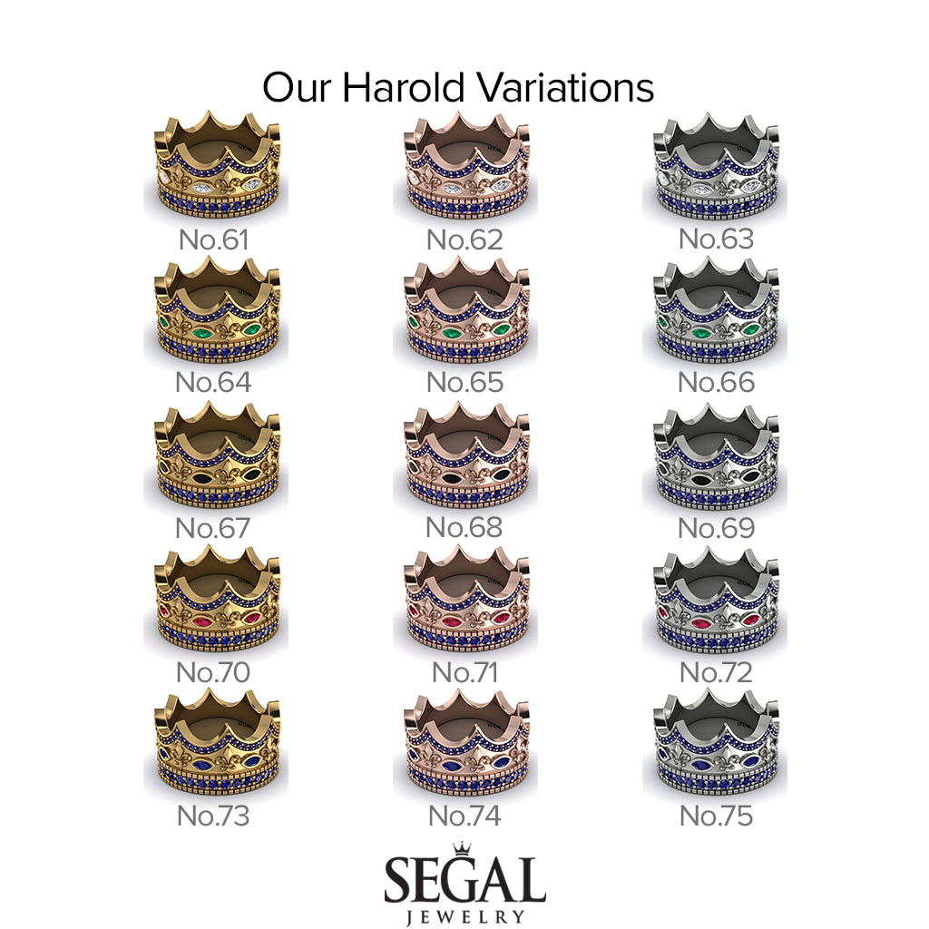 Royal Black Diamond Crown Ring For Men - Harold No. 45