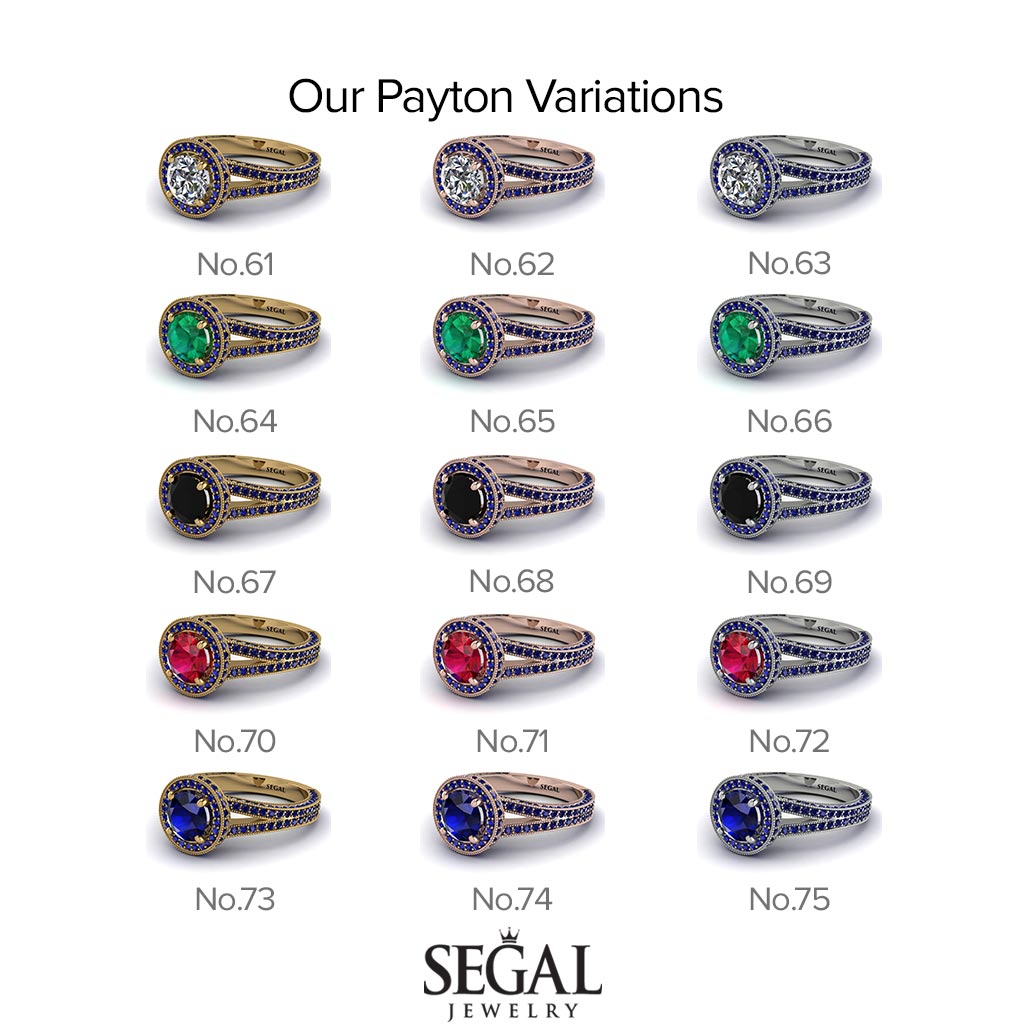 Two Tones Milgrain Round Black Diamond Engagement Ring - Payton No. 79