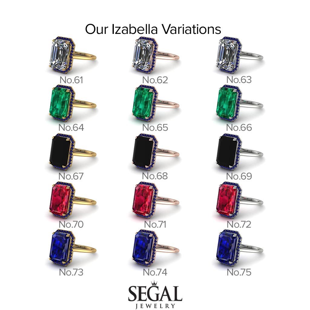 Two Tones Halo Emerald Cut Halo Diamond Engagement Ring - Izabella No. 76