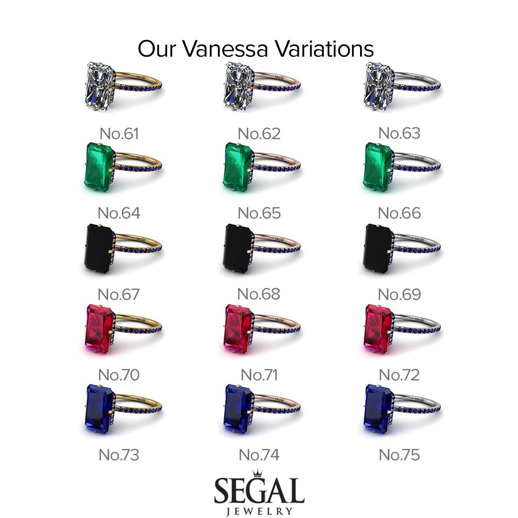Hidden Halo Emerald Cut Diamond Engagement Ring - Vanessa No. 3