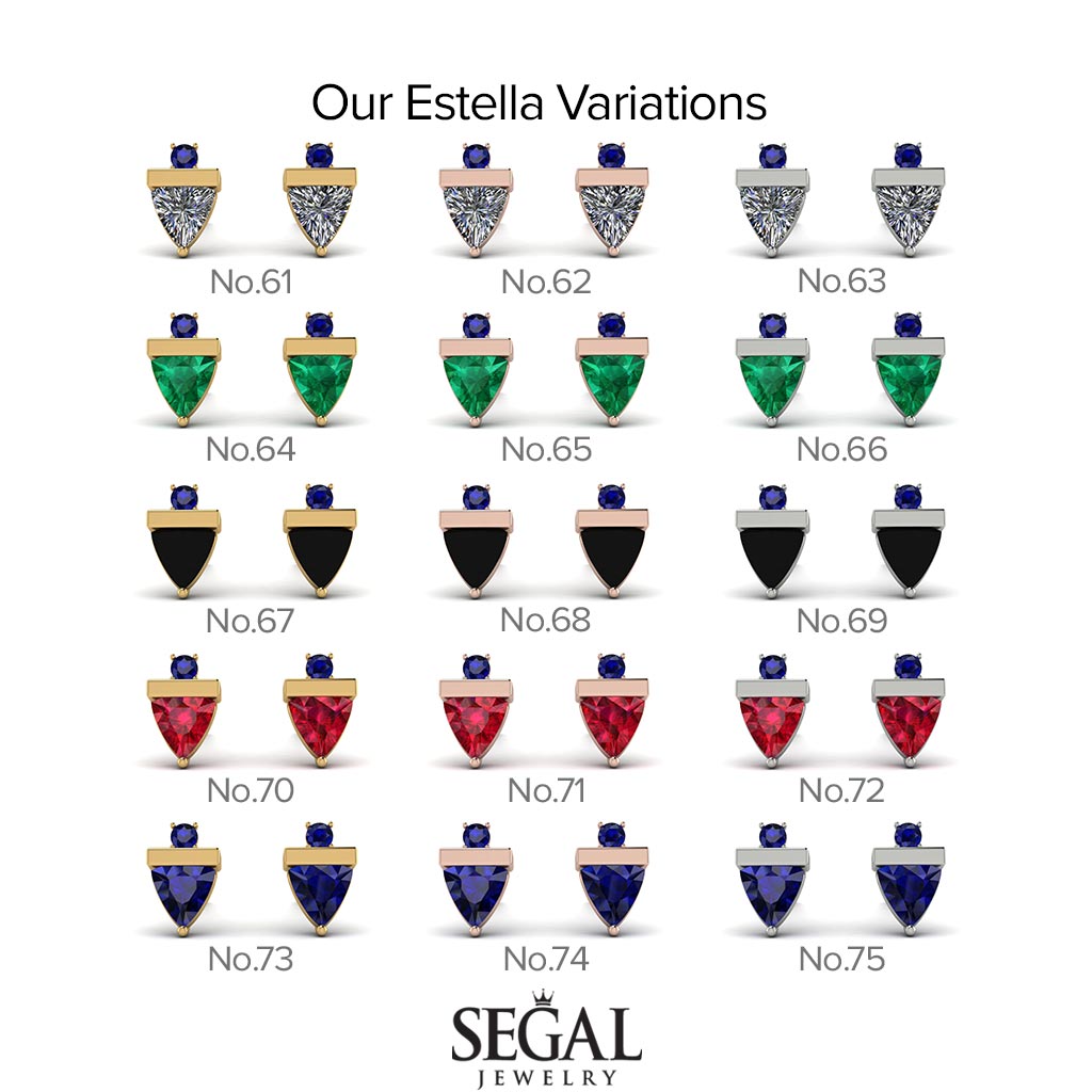 Triangle Emerald Earrings With Round Stone - Estella No. 20