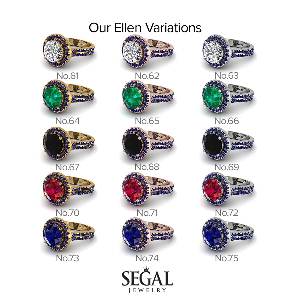 Gorgeous Round Cut Ruby Pave Double Shank Engagement Ring With Hidden Stone - Ellen No. 70