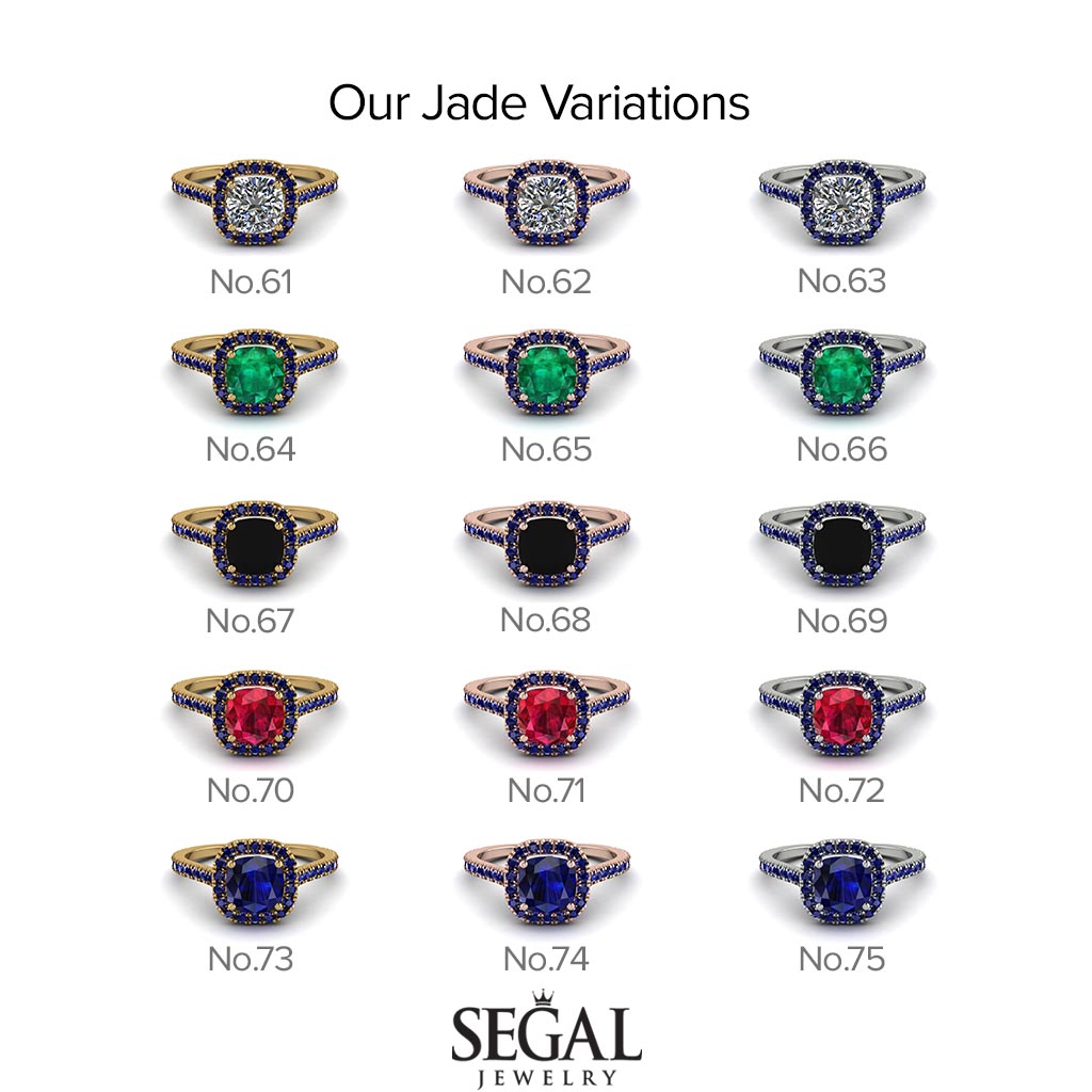 Cushion Sapphire Halo Engagement Ring - Jade No. 14