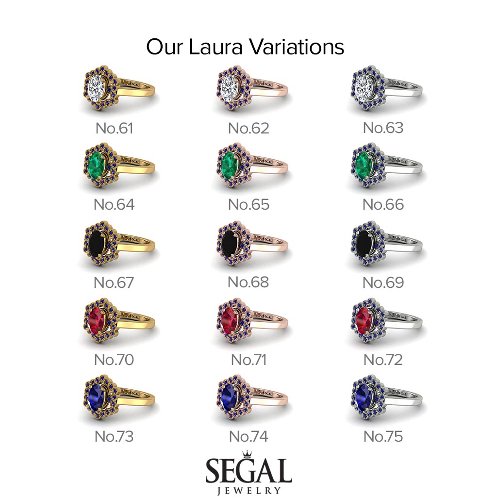 Honeycomb Halo Oval Diamond Ring - Laura No. 1