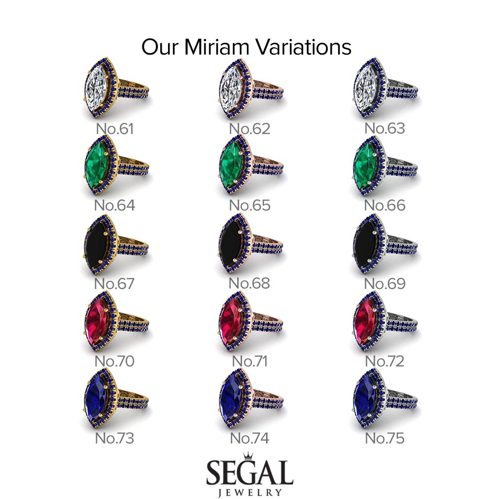 Two Tones Gorgeous Marquise Cut Black Diamond Pave Double Shank Engagement Ring With Hidden Stone - Miriam No. 79