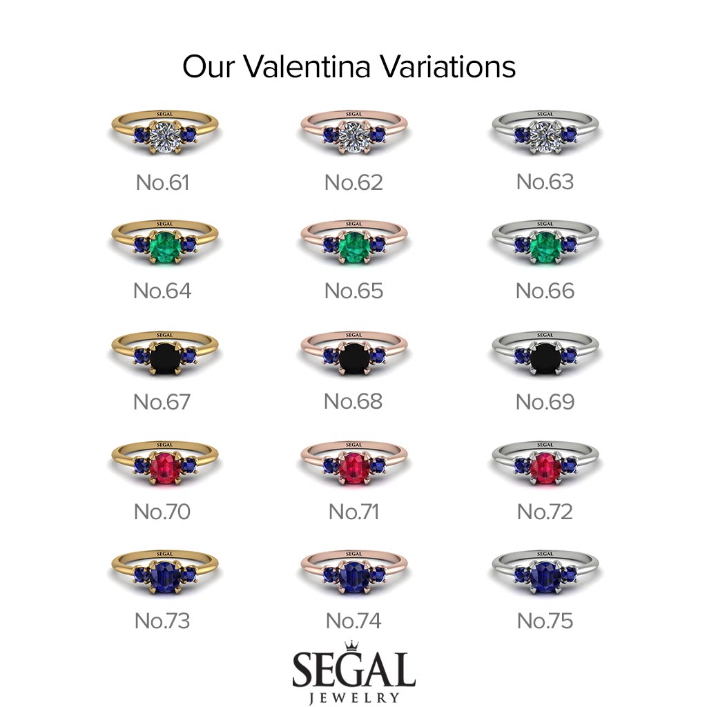 Classic Three Stone Ruby Engagement Ring - Valentina No. 10