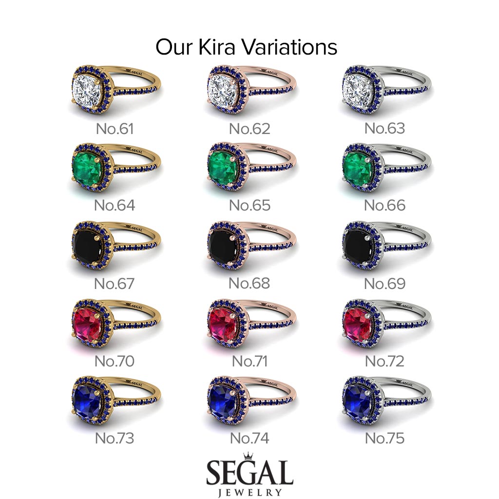 Two Tones Gorgeous Cushion Cut Diamond Pave Engagement Ring With Hidden Stone - Kira No. 76