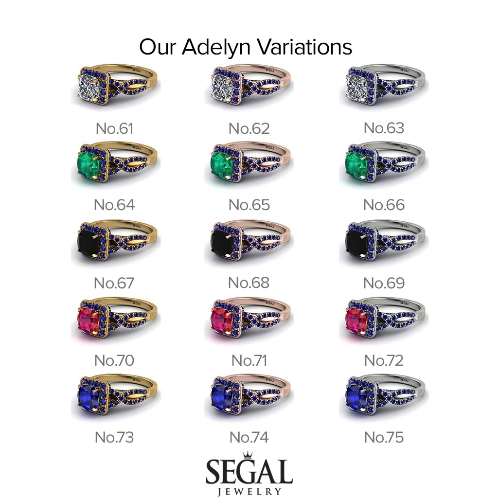 Cushion Cut Sapphire Milgrain Engagement Ring - Adelyn No. 14