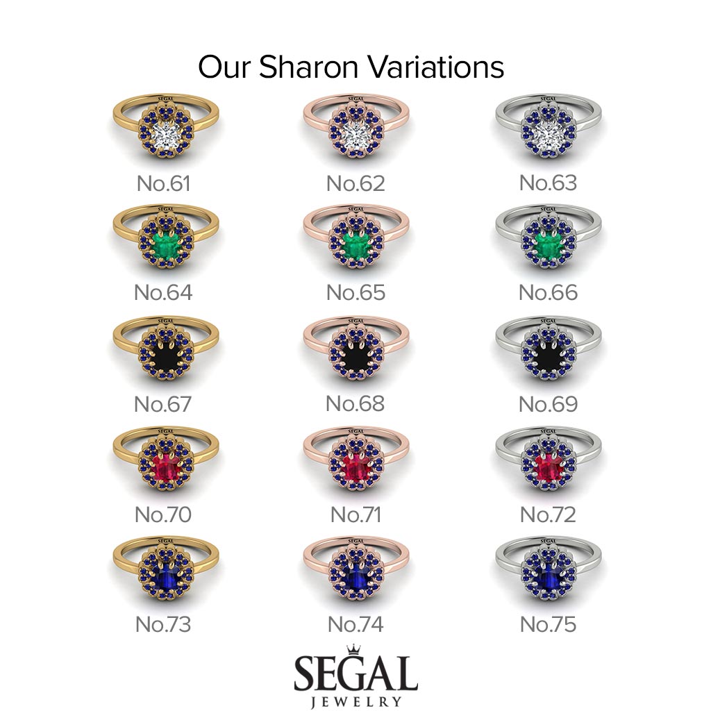 Double Halo Sapphire Cushion Engagement Ring - Sharon No. 73