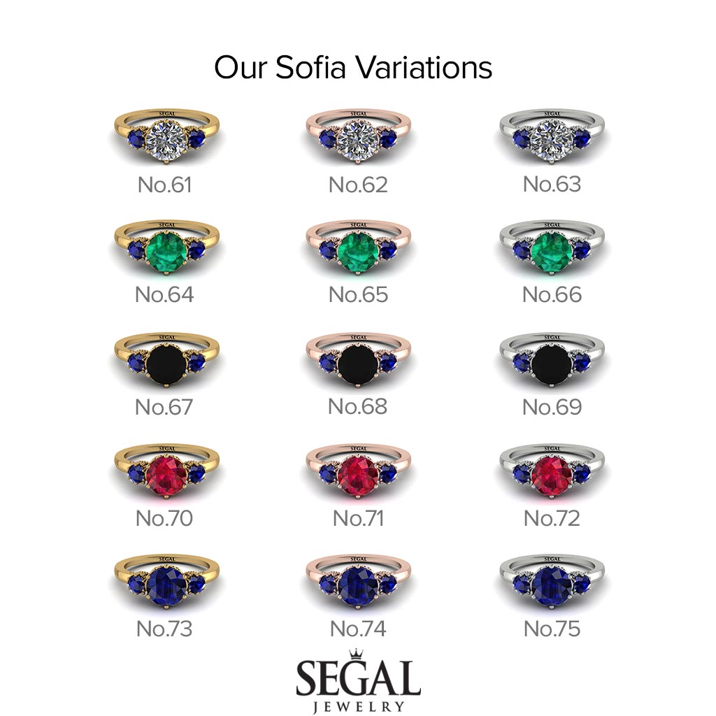 Two Tones Classic 3 Stone Diamond Engagement Ring - Sofia No. 76