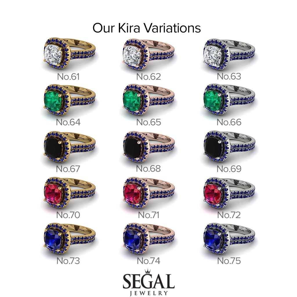 Two Tones Gorgeous Cushion Cut Diamond Pave Double Shank Engagement Ring With Hidden Stone - Kira No. 76