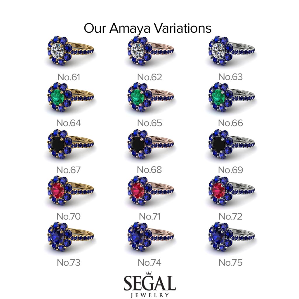 Glamorous Sapphire Halo Engagement Ring - Amaya No. 28