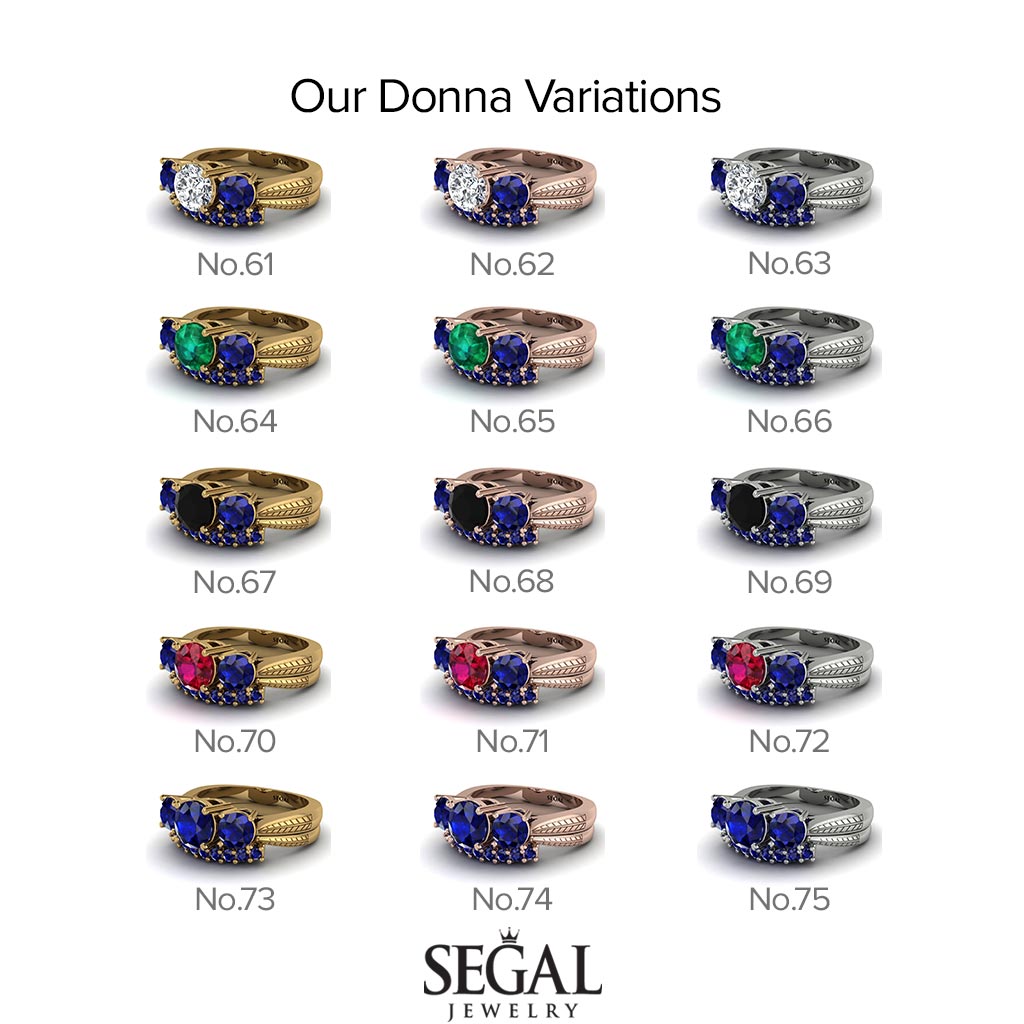 Three Stones Sapphire Braches Bridal Set - Donna No. 45