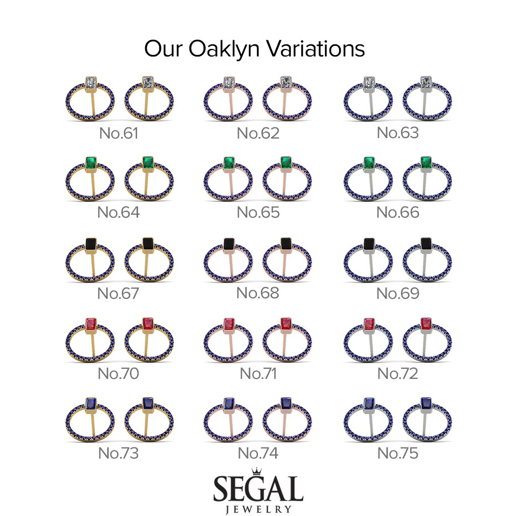 Emerald Cut Circle Sapphire Earrings - Oaklyn No. 45