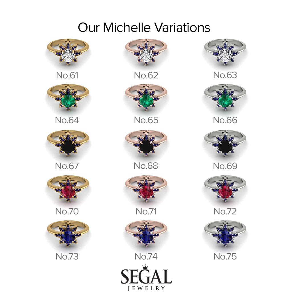 Round Black Diamond Flower Ring - Michelle No. 8