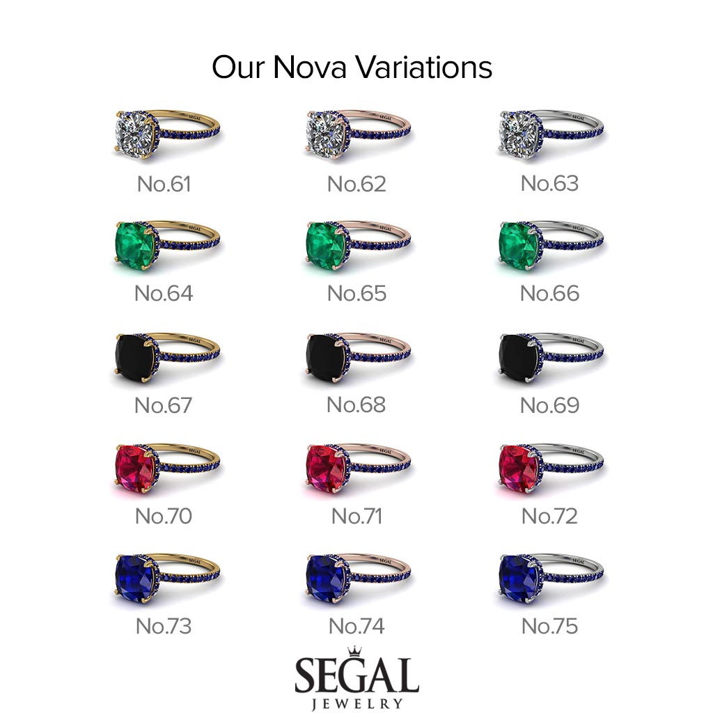 Cushion Hidden Diamond Black Diamond Ring - Nova No. 8