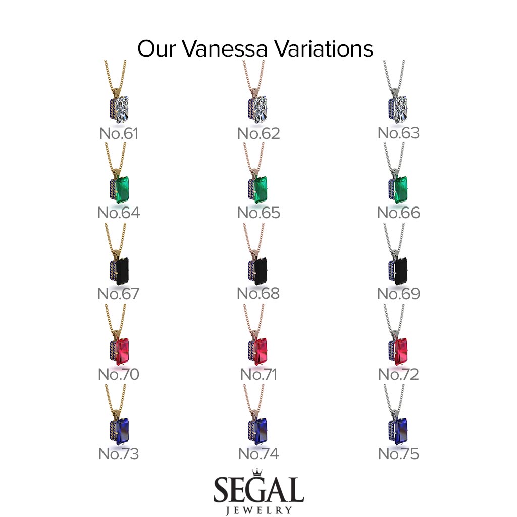 Hidden Halo Emerald Cut Black Diamond Necklace - Vanessa No. 37