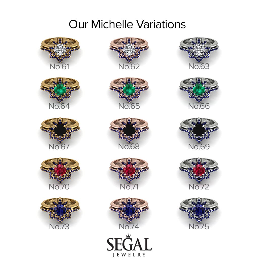 Round Black Diamond Flower Bridal Set - Michelle No. 69