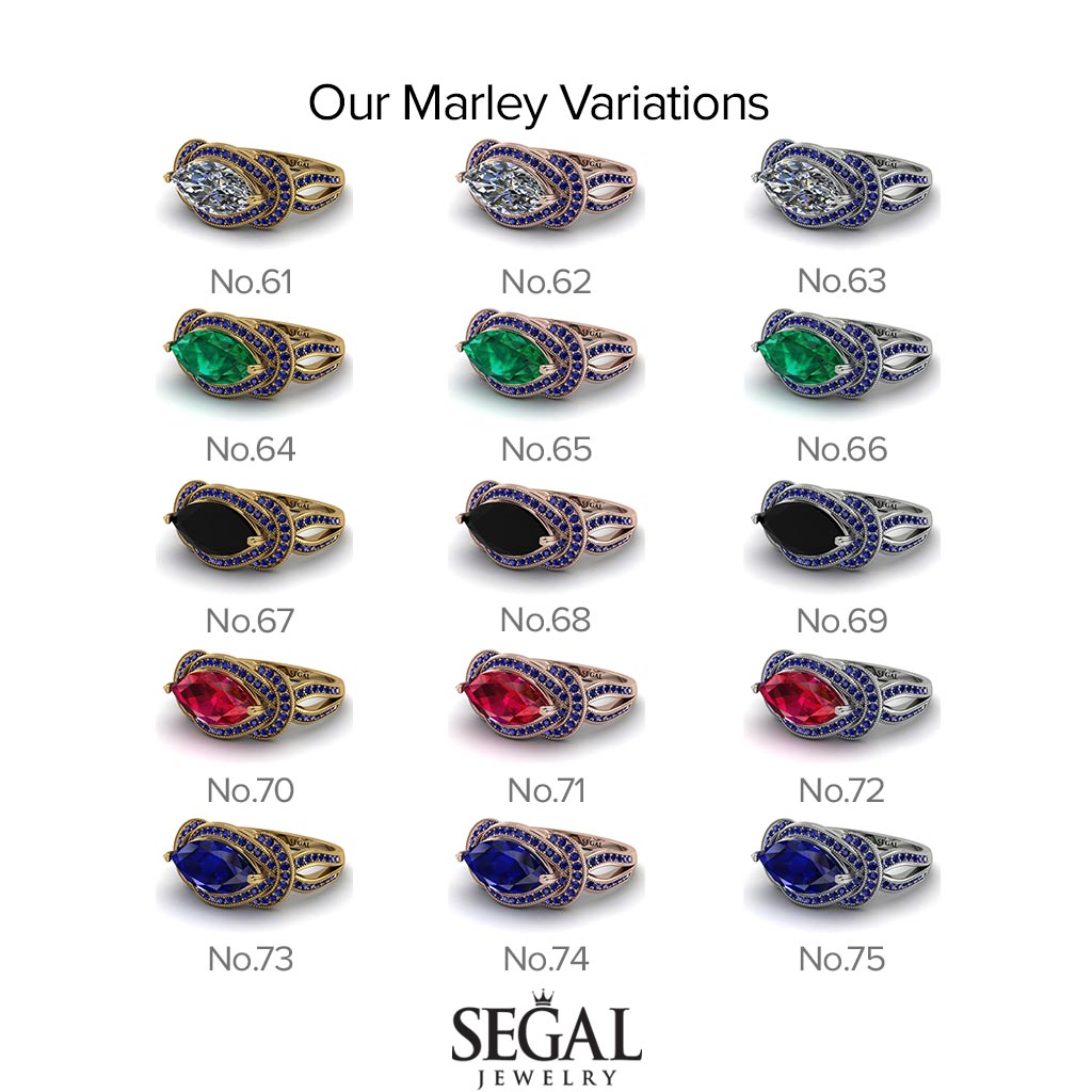 Two Tones Milgrain Marquise Black Diamond Engagement Ring - Marley No. 79