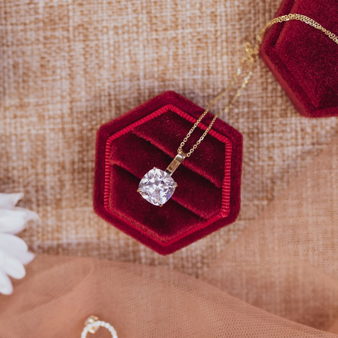 Hidden Halo Cushion Diamond Necklace - Alivia No. 1