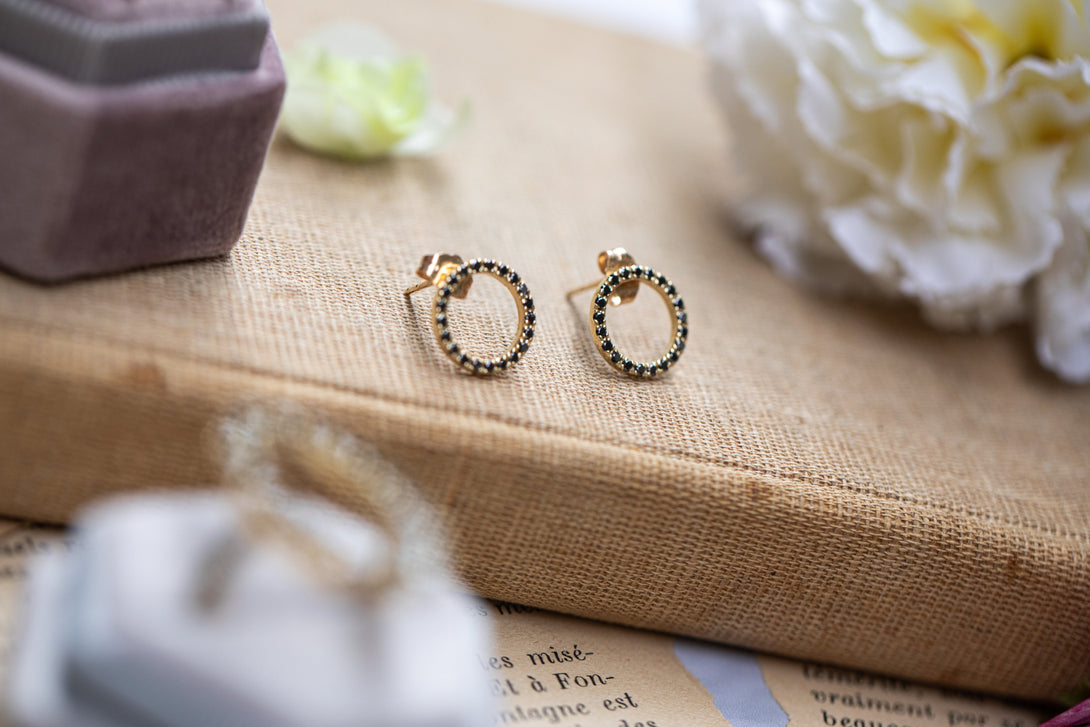 Circle Stud Black Diamond Earring - Lucille No. 8