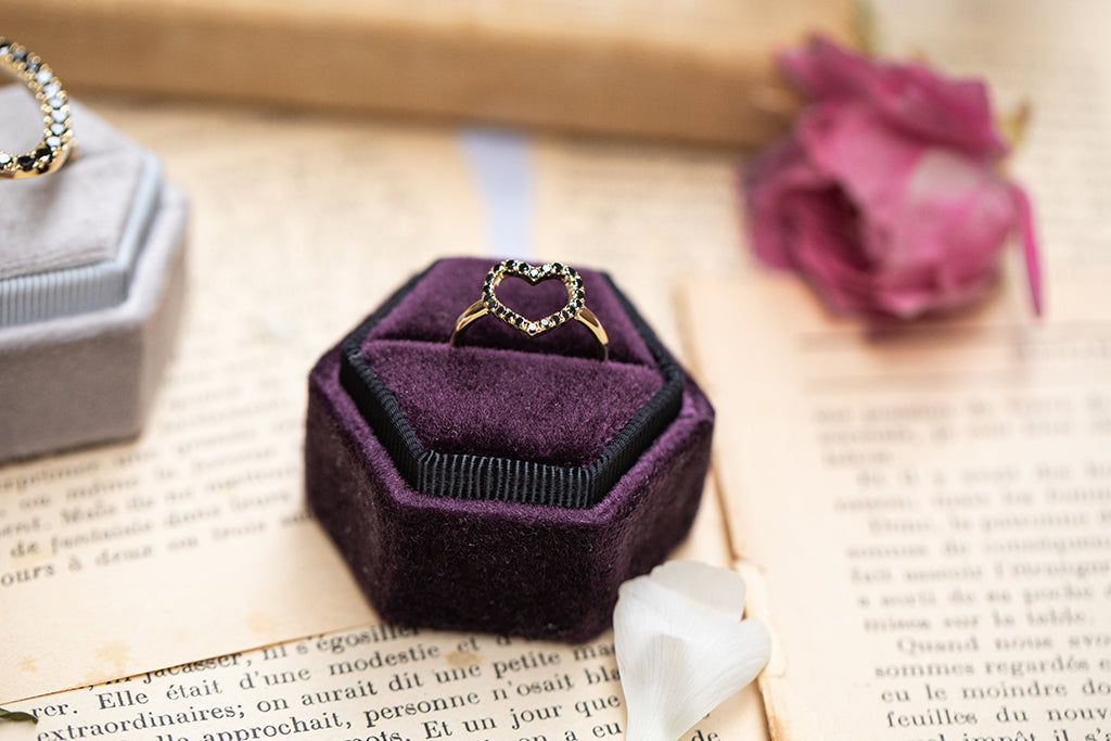 Split Shank Heart Black Diamond Ring - Delaney No. 7