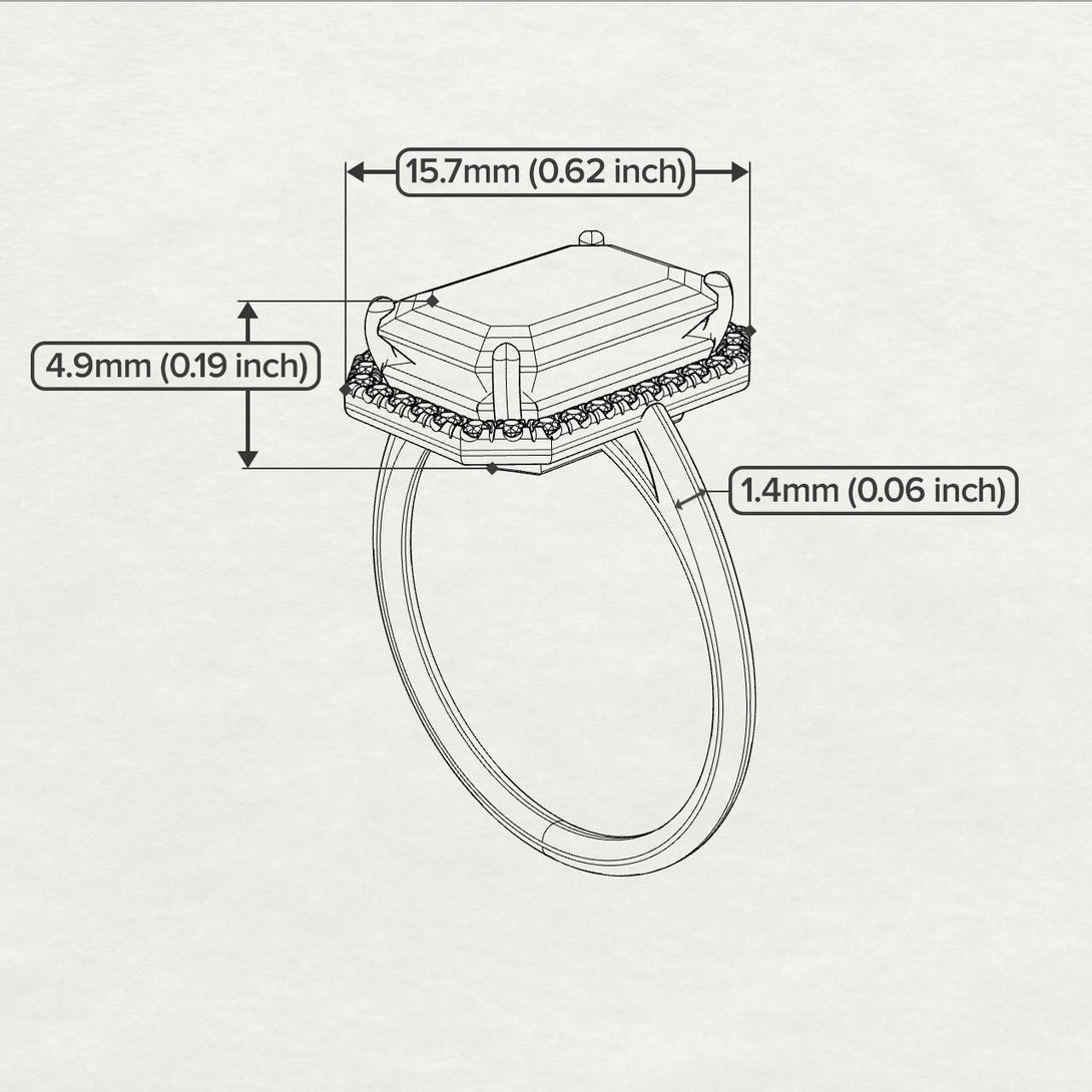 Two Tones Halo Emerald Cut Halo Black Diamond Engagement Ring - Izabella No. 79