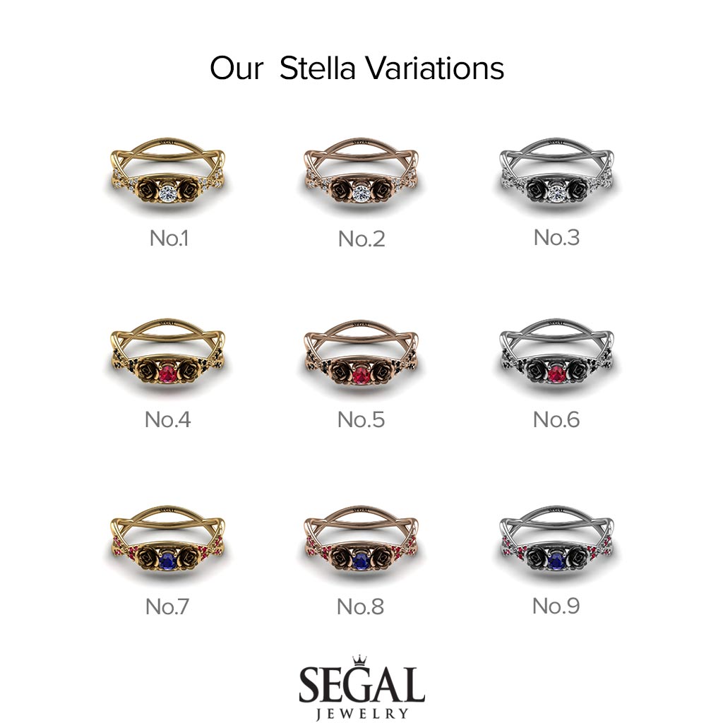 Rose Engagement ring 14K Yellow Gold Thin Elegant Flower Ring Sapphire - Stella no. 25