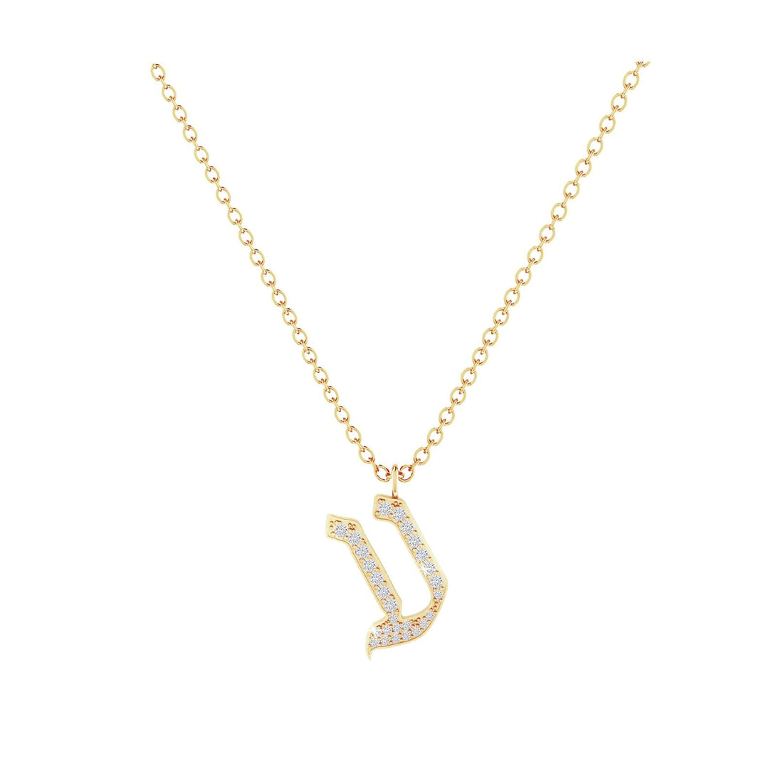 Ain - Hebrew Alef-Bet letter diamond Necklace - Ain letter