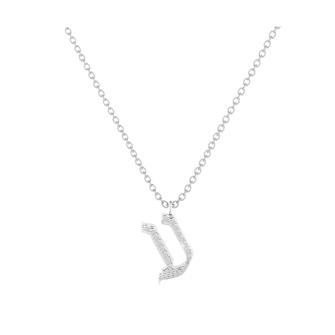 Ain - Hebrew Alef-Bet letter diamond Necklace - Ain letter
