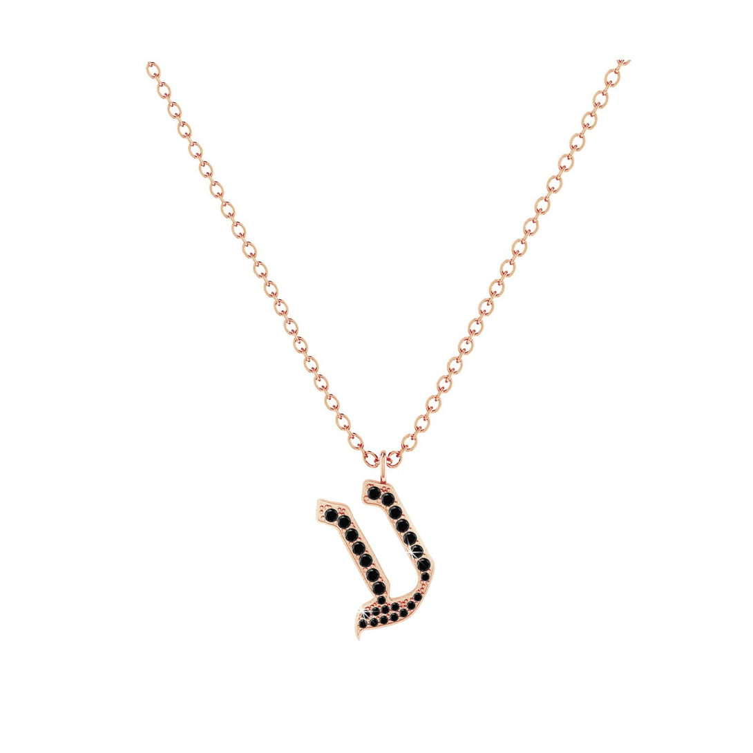 Ain - Hebrew Alef-Bet letter diamond Necklace - Ain letter