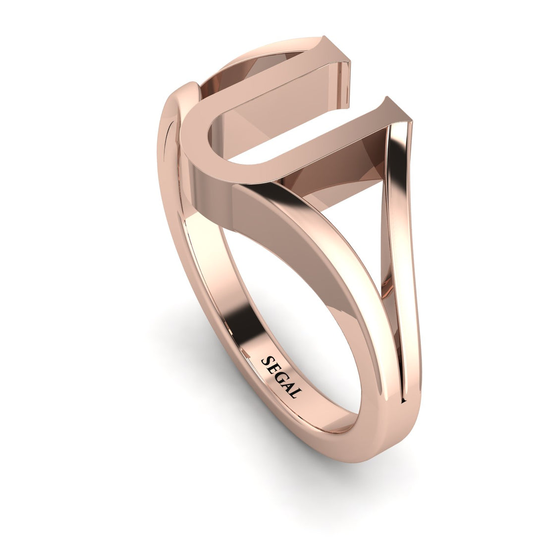 Gold Initial U Ring
