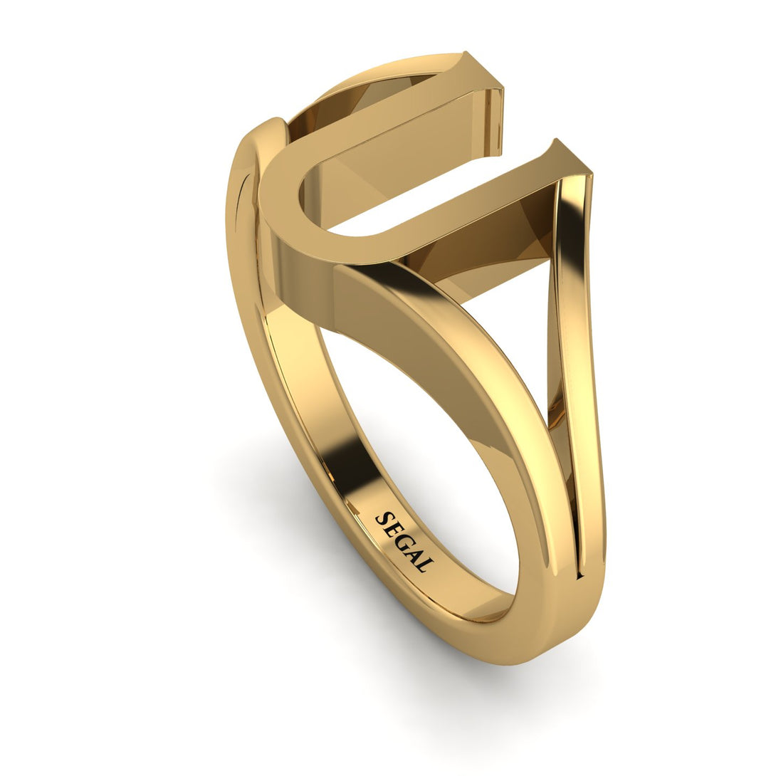 Gold Initial U Ring
