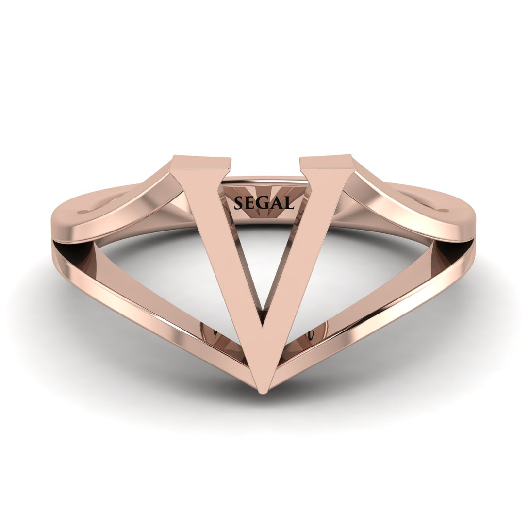 Gold Initial V Ring