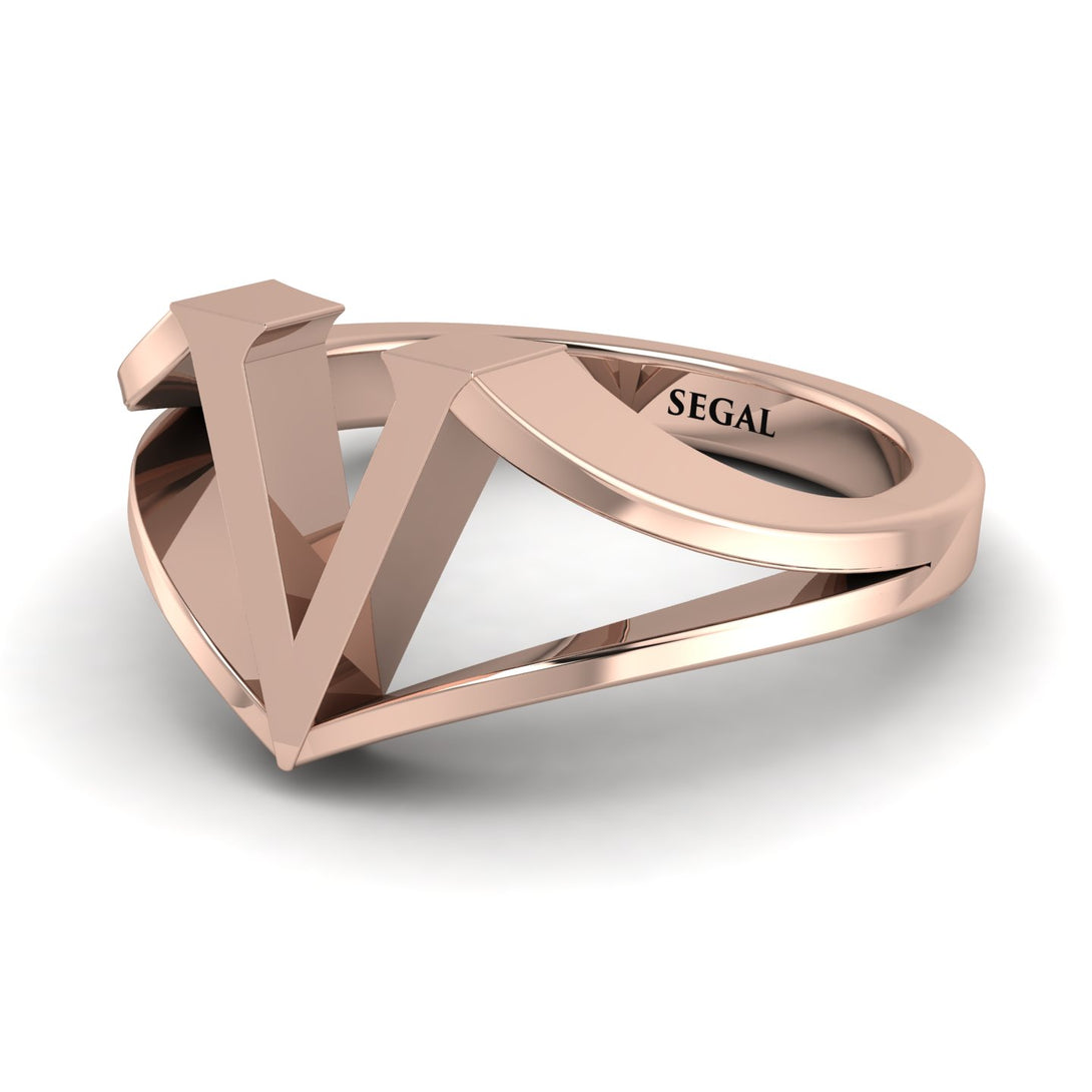 Gold Initial V Ring