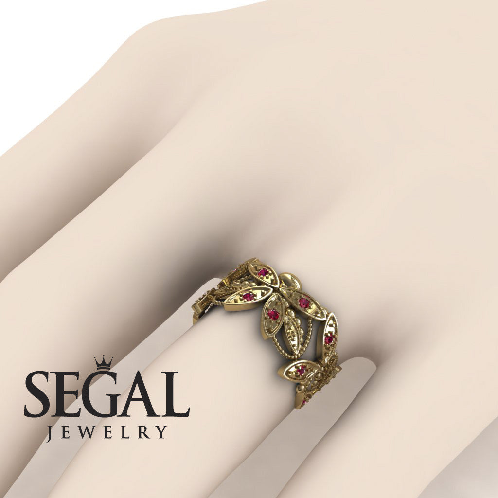 Anniversary ring 14K Yellow Gold Butterfly Vintage Victorian Ring Filigree Ring Ruby - Kaelyn no. 4
